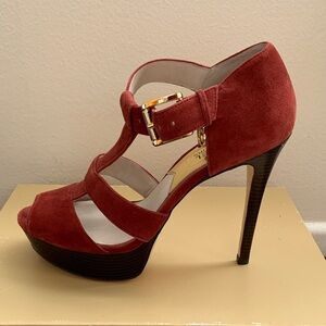 Michael Kors Red Suede Heels with Gold Buckle